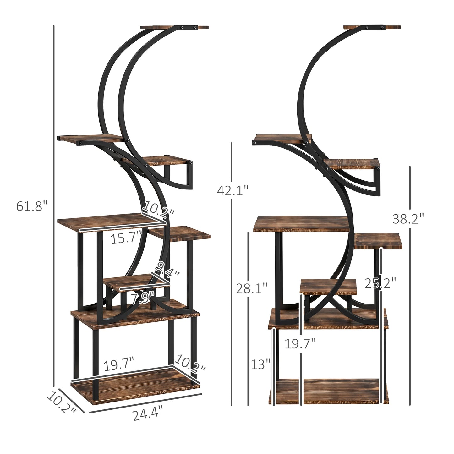 8 Tier Corner Plant Stand S Shaped Shelf Carbonized Finish
