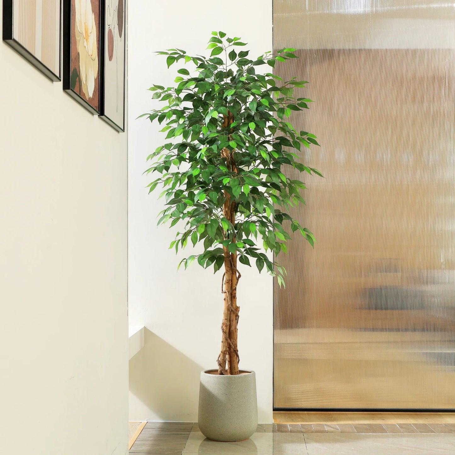 Kazeila Artificial Ficus Tree With Natural Curved Trunk Home Office Decor