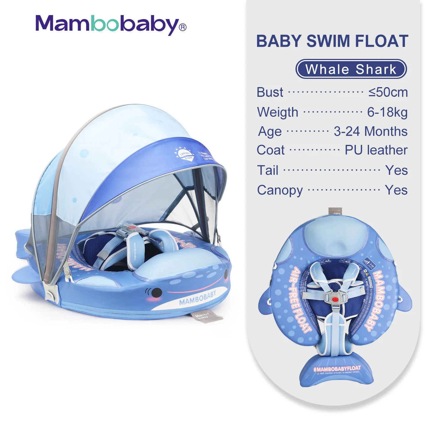 Mambobaby Non-Inflatable Safe Solid Core Baby Swimming Buoy Canopy