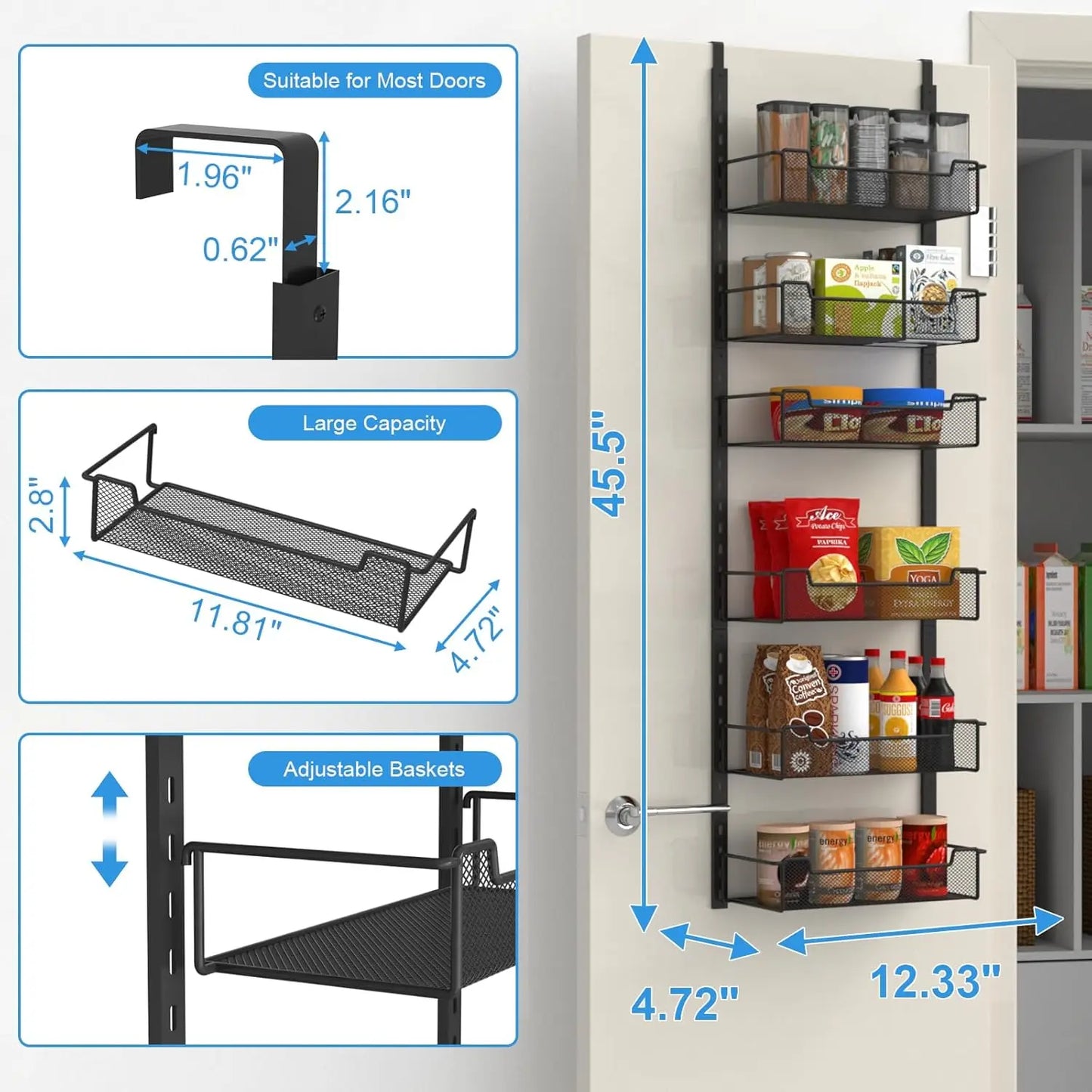 Over The Door Pantry Organizer Six Tier Adjustable Basket