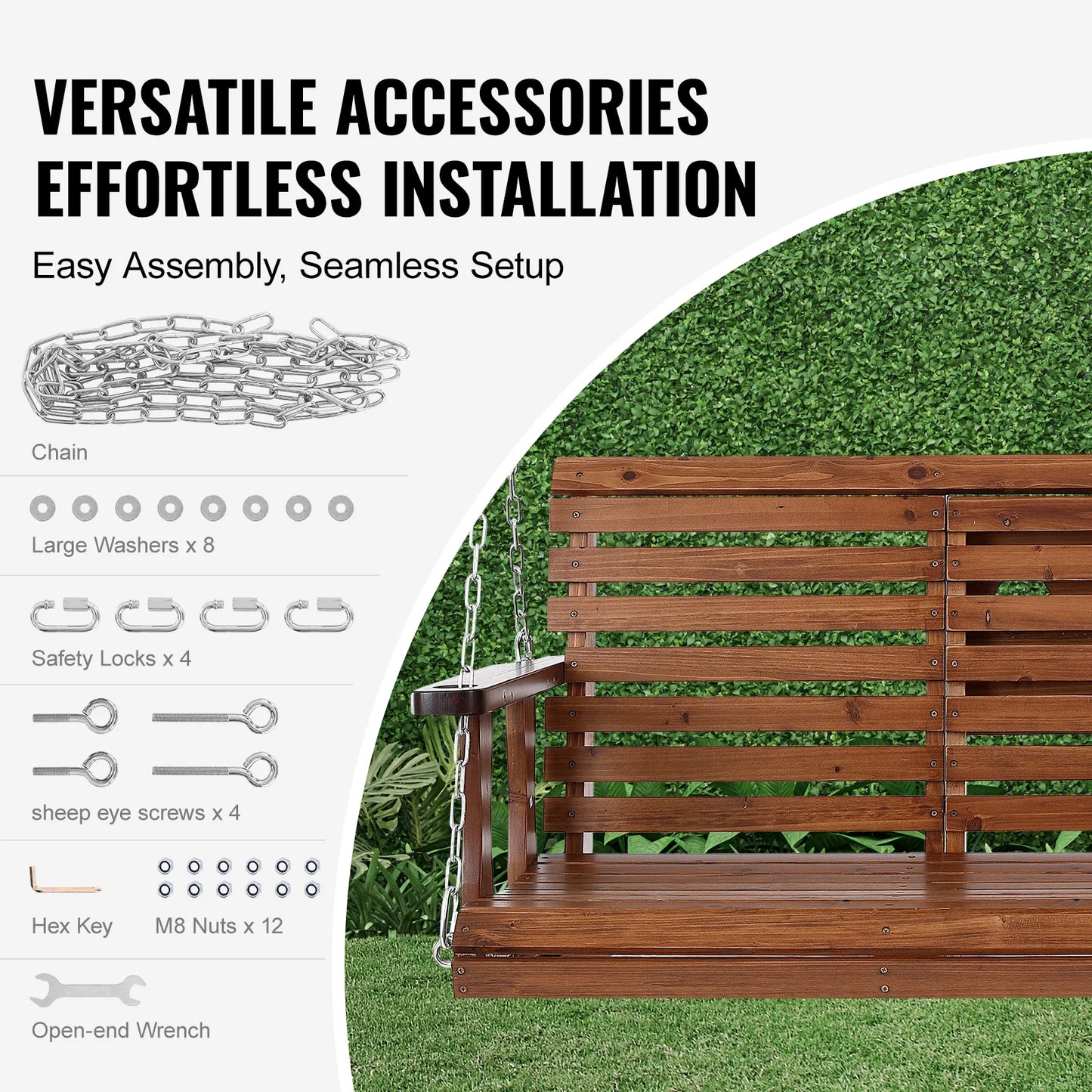 SucceBuy Wooden Porch Swing Outdoor Patio Garden Bench