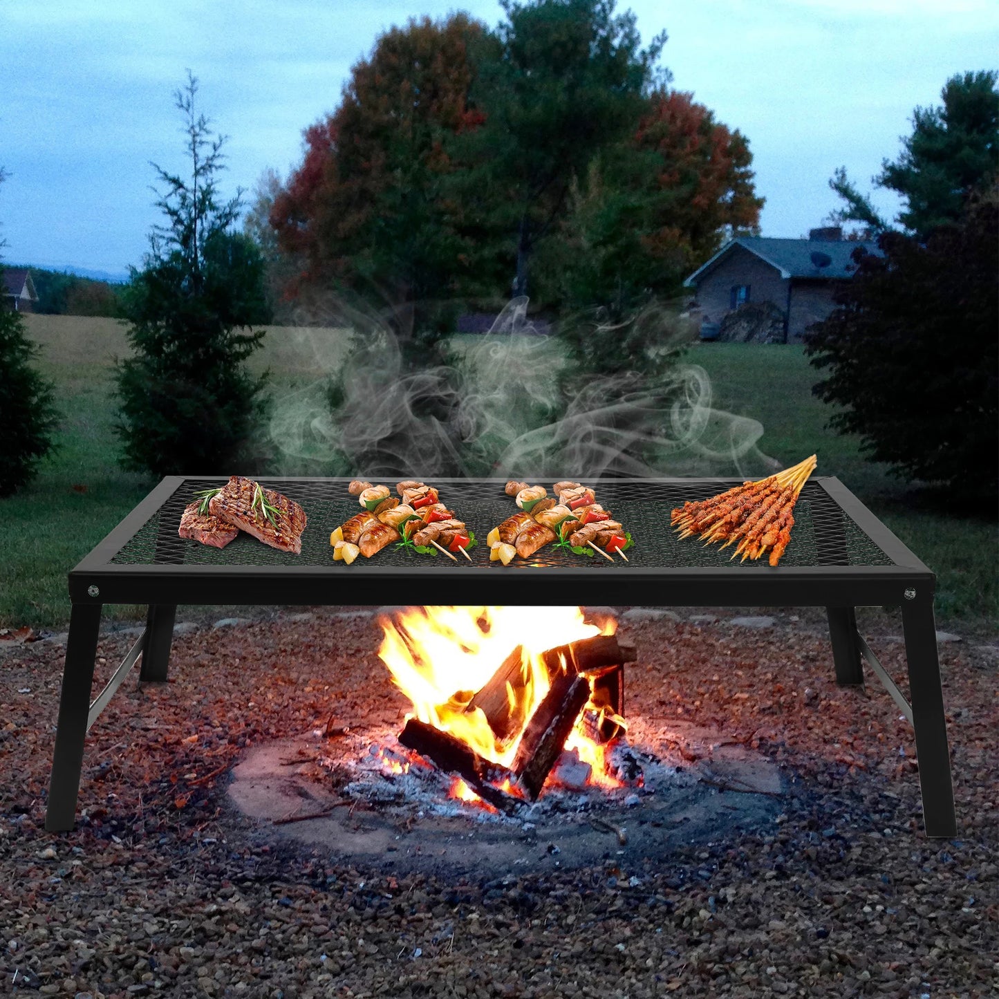 NONED Foldable Camping Grill Fire Pit Grate Portable Stand
