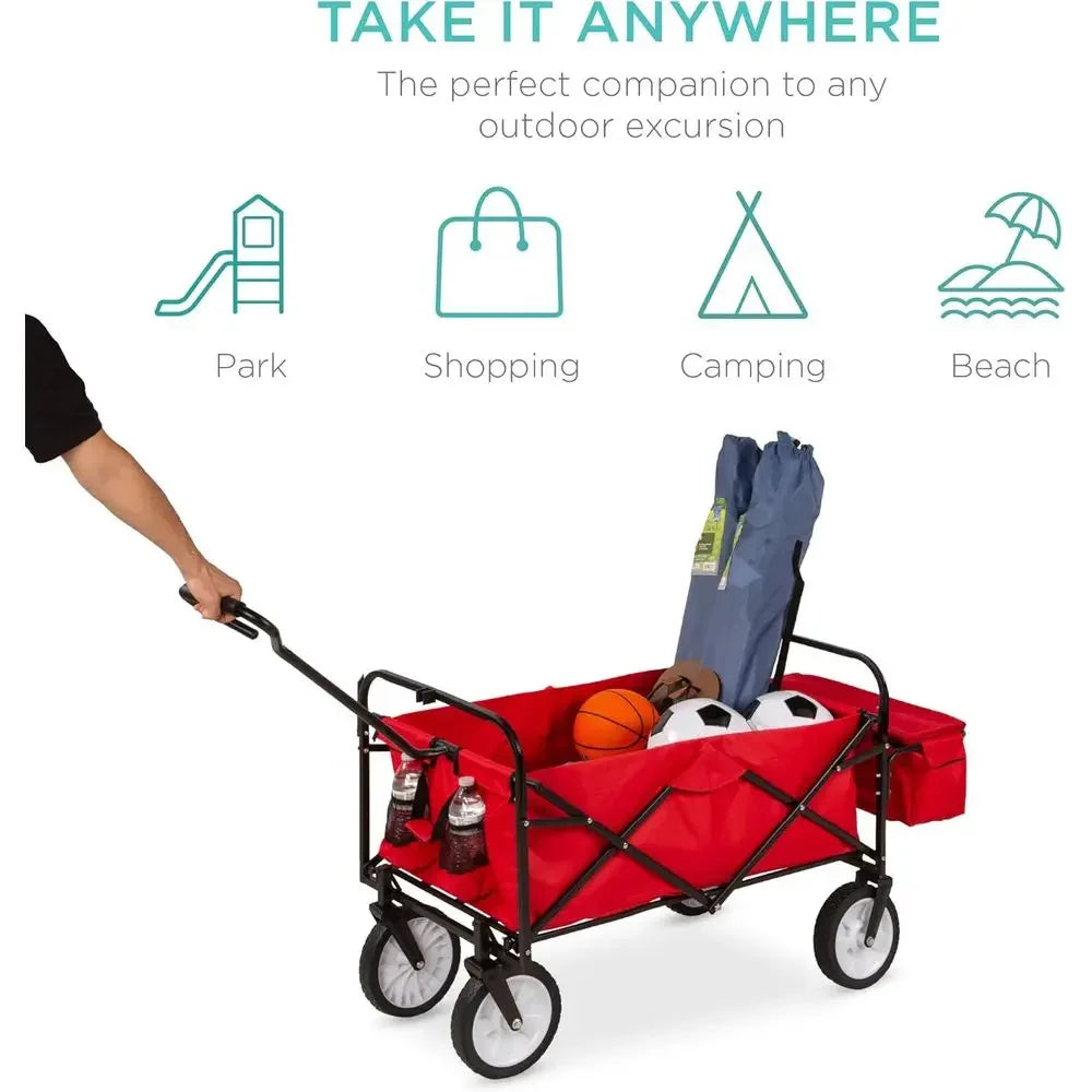 Folding Utility Wagon With Detachable Baskets For Outdoor Use 150lb Capacity