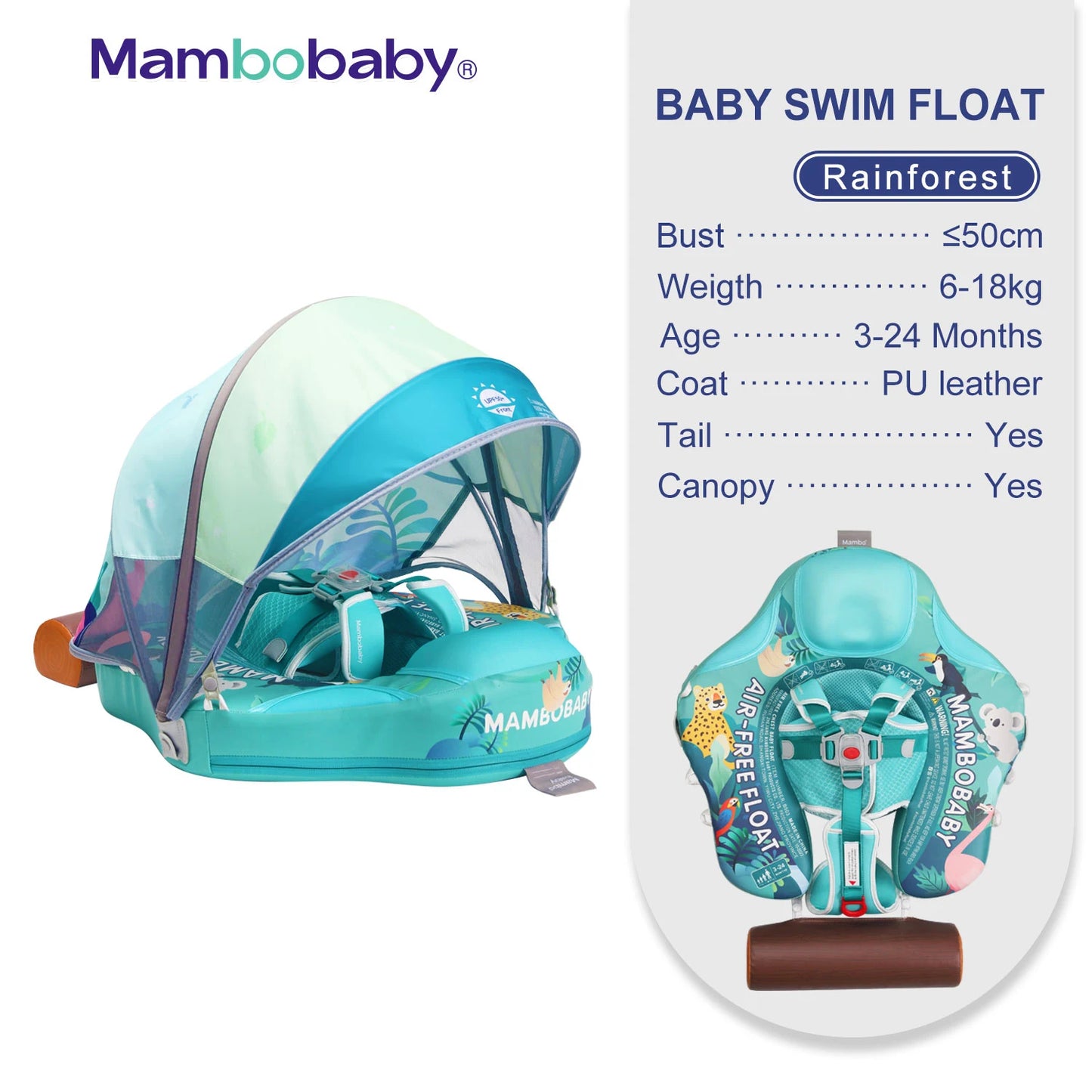 Mambobaby Non-Inflatable Safe Solid Core Baby Swimming Buoy Canopy