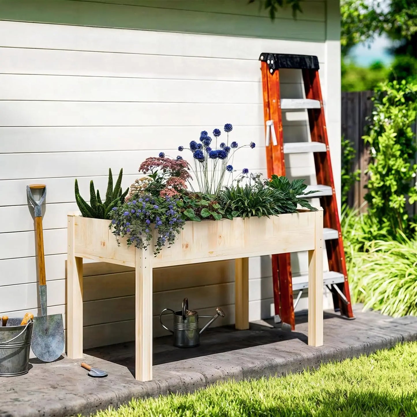 Elevated Wooden Planter Box With Legs For Patio Garden