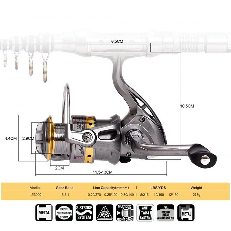 Telescopic Fishing Rod And Spinning Reel Combo Kit With Hooks
