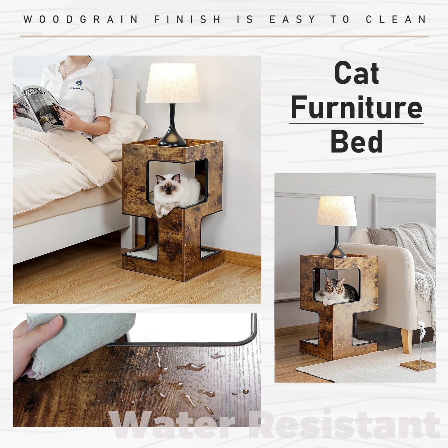 PAWZ Road Wooden Cat Condo House with Soft Mats And Scratcher