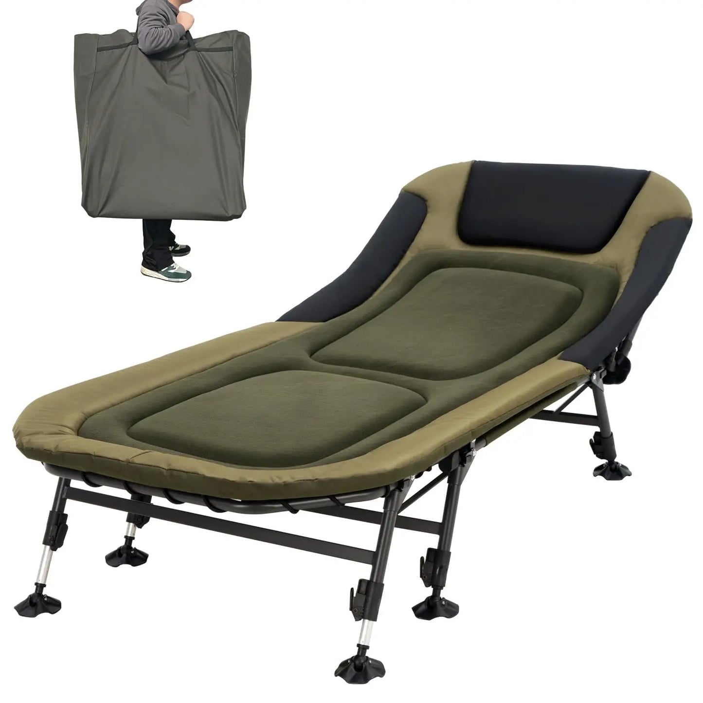 Portable Camping Cot For Adults Heavy Duty Folding Bed With Padded Cushion