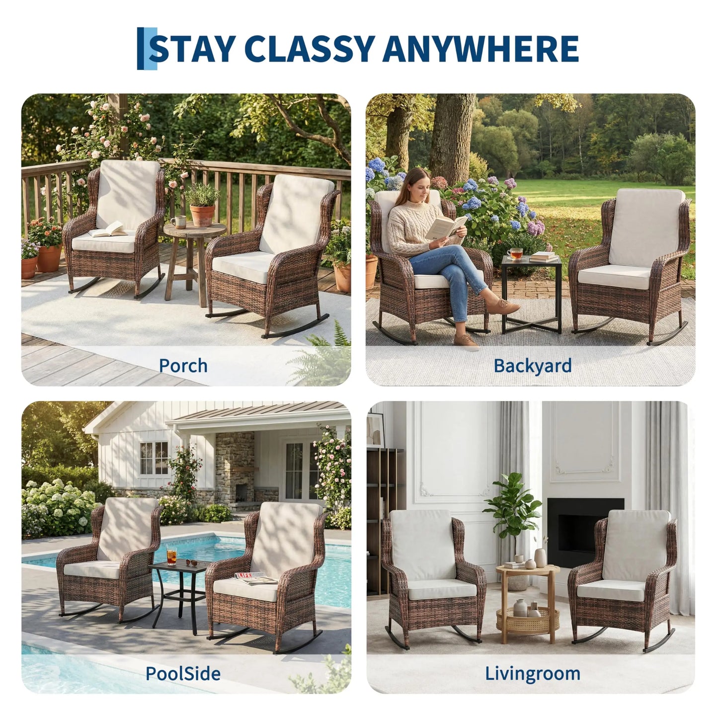 HiMISS Outdoor Wicker Rocking Chair All Weather Patio Rocker Cushions