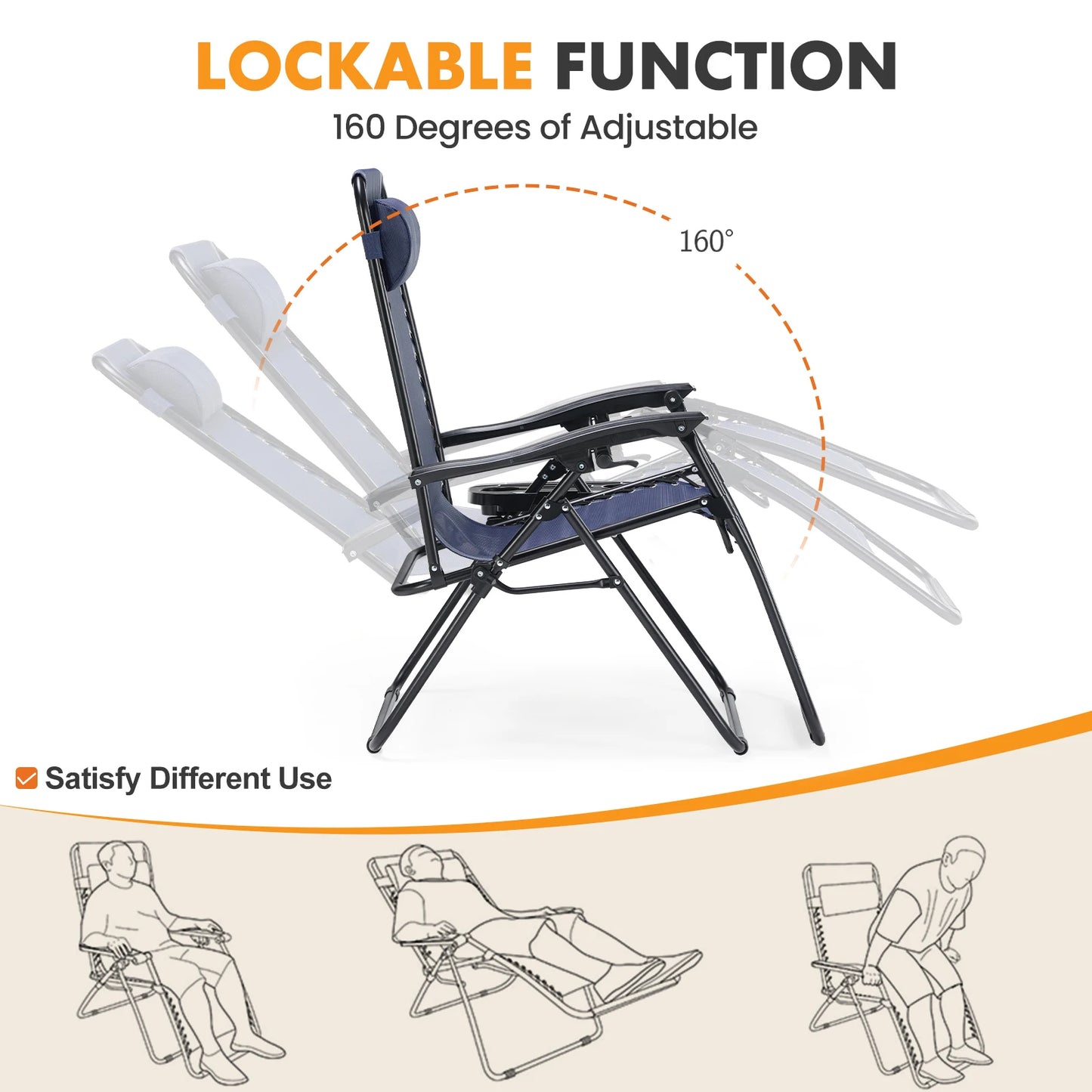 MCQ Outdoor Zero Gravity Folding Recliner Chairs With Cup Holders