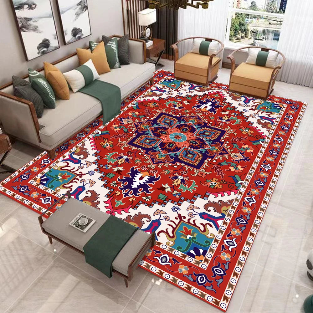 European Retro Geometric Large Rug For Living Room Non Slip Washable