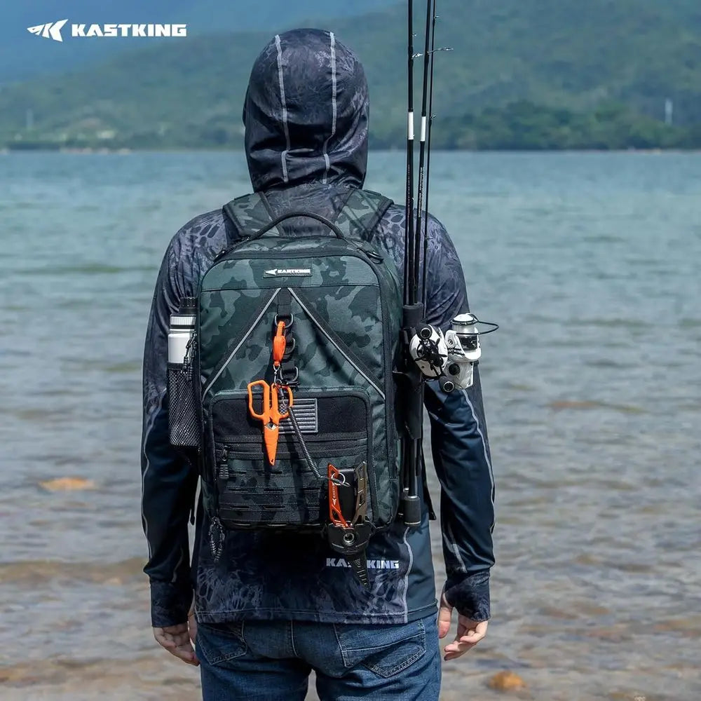 Water Resistant Fishing Tackle Backpack With Two Rod Holders