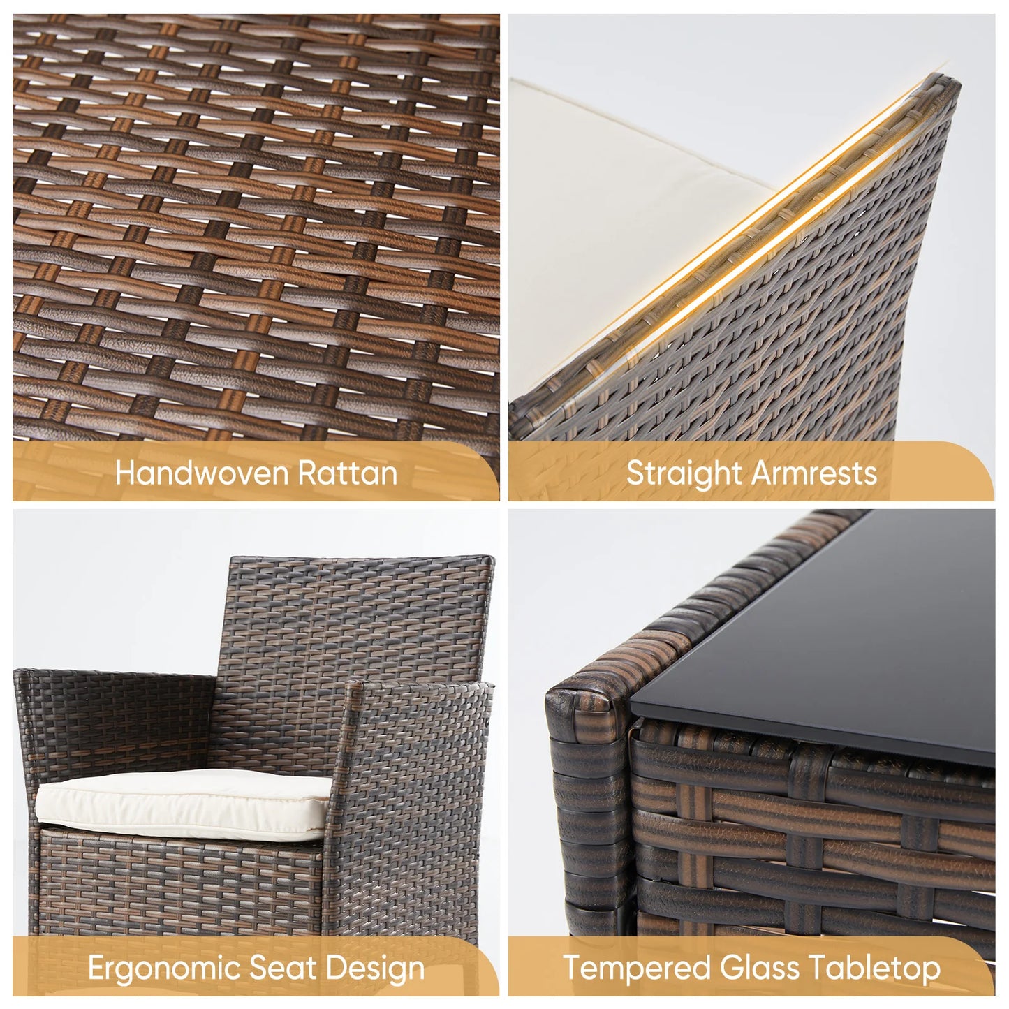 JHK Outdoor Patio Furniture Set With Wicker Chairs Glass Table