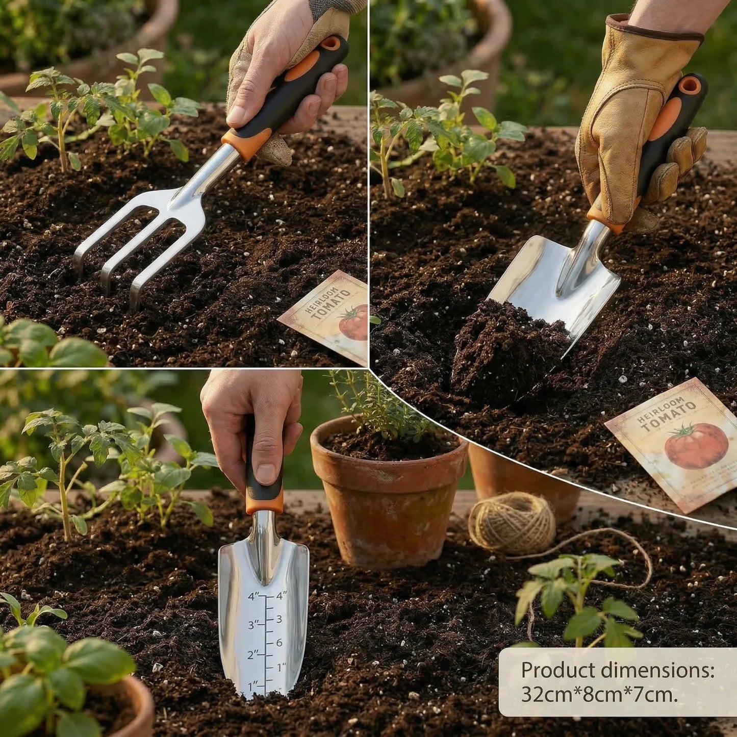 Stainless Steel Gardening Tools Set Three Piece With Ergonomic Handles