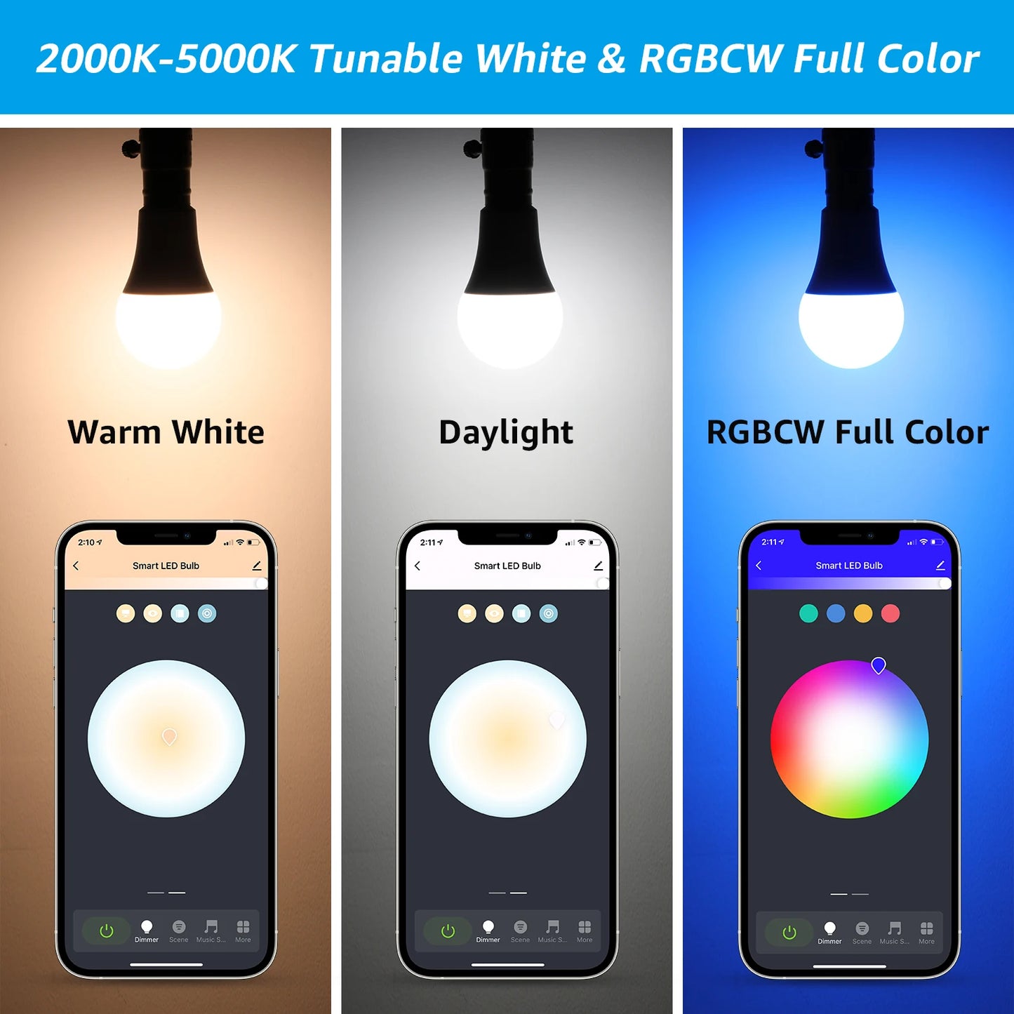 Smart WiFi A19 RGB CW LED Bulb for Alexa GoogleHome