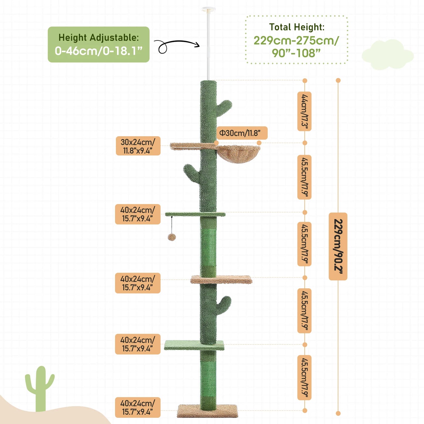 PAWZ Road 5 Tier Floor To Ceiling Cactus Cat Tree