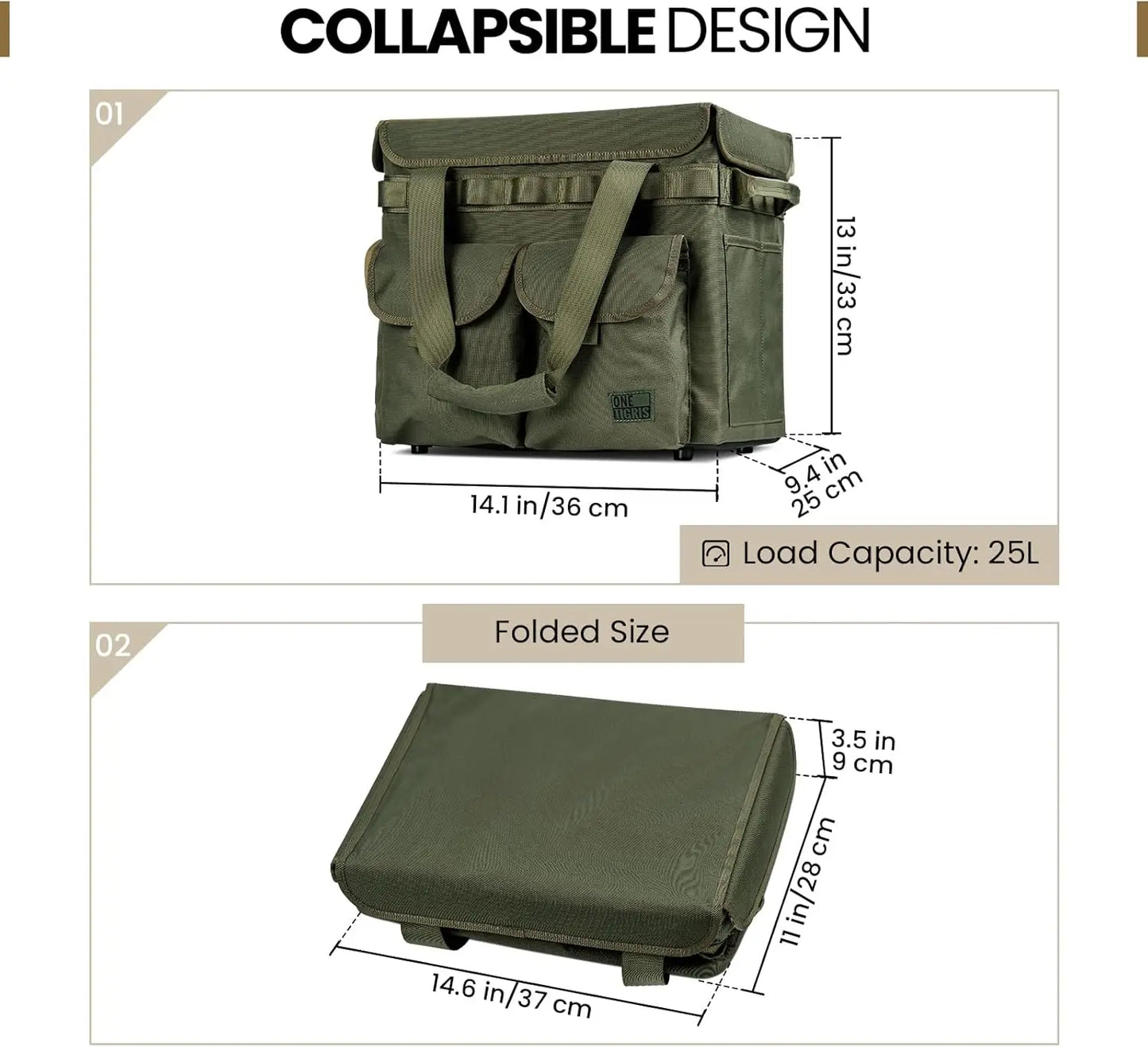Collapsible 25L Camping Storage Tote Bag With Lid For Outdoors