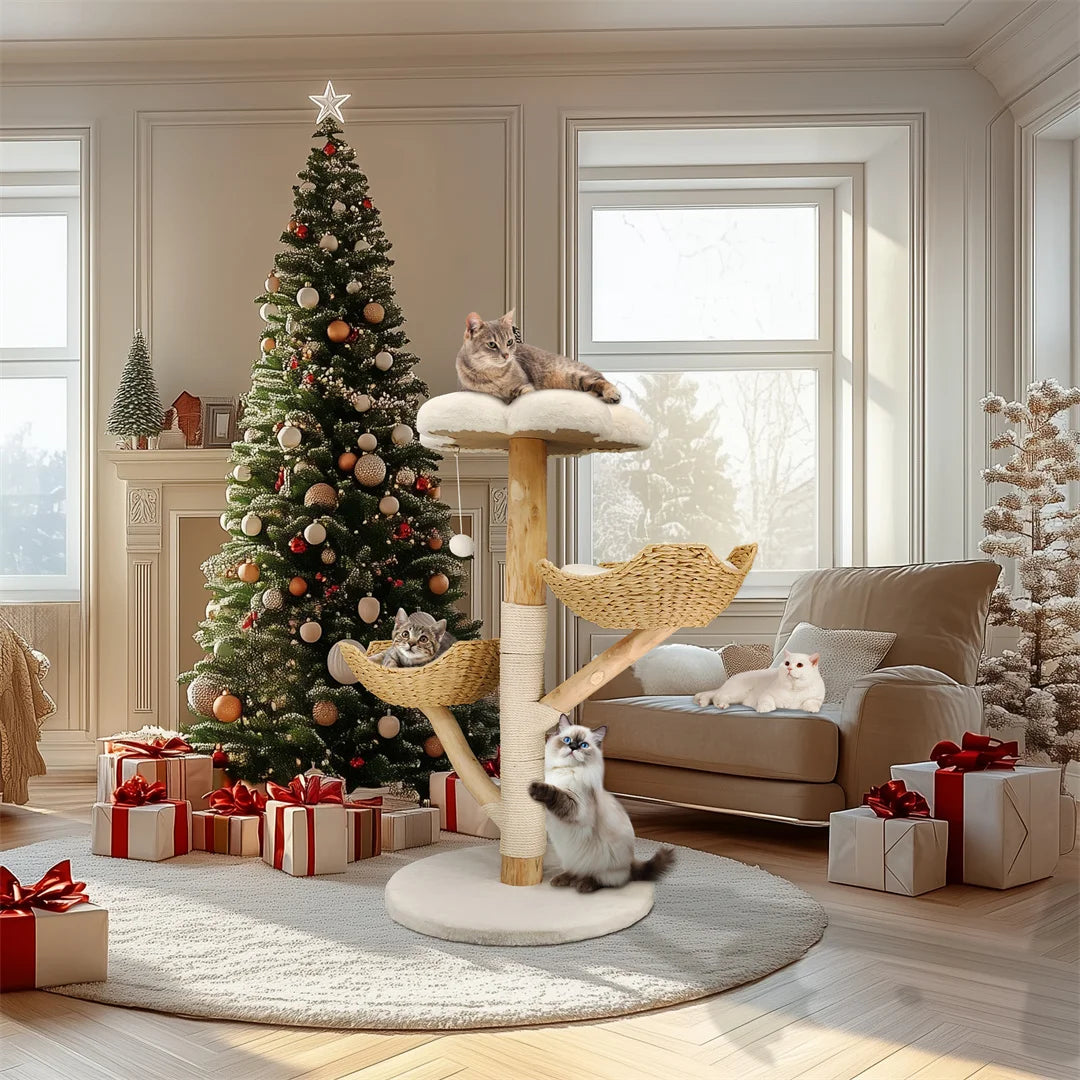 BINGOPAW Solid Wood Cat Climbing Tree With Scratching Post