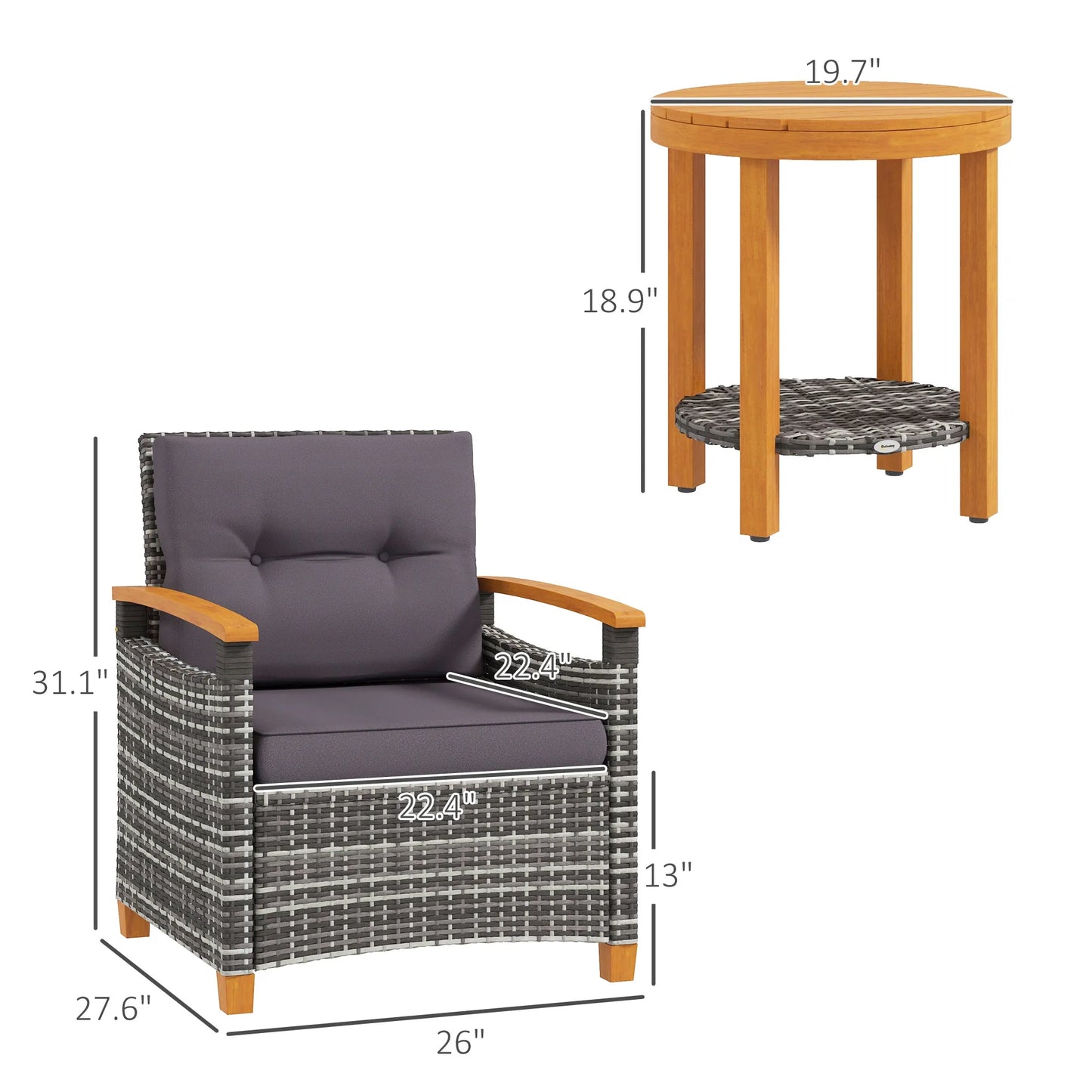 Wicker Patio Bistro Set With Cushions For Outdoor Use