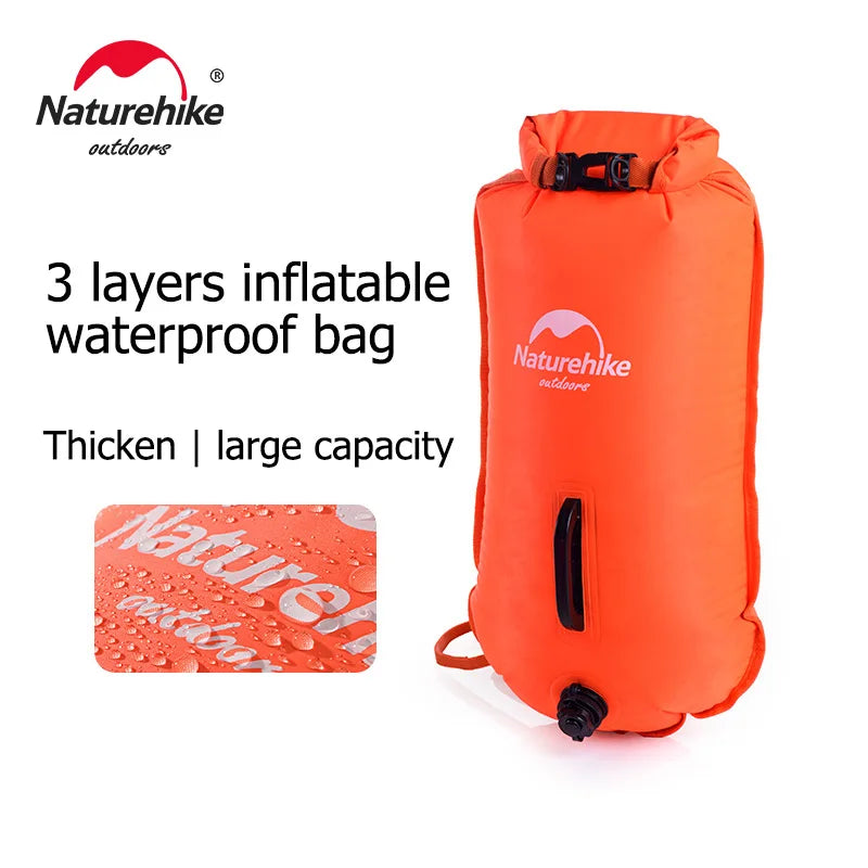 Inflatable Swimming Buoy Dry Bag 28L Waterproof Flotation Dual Airbags