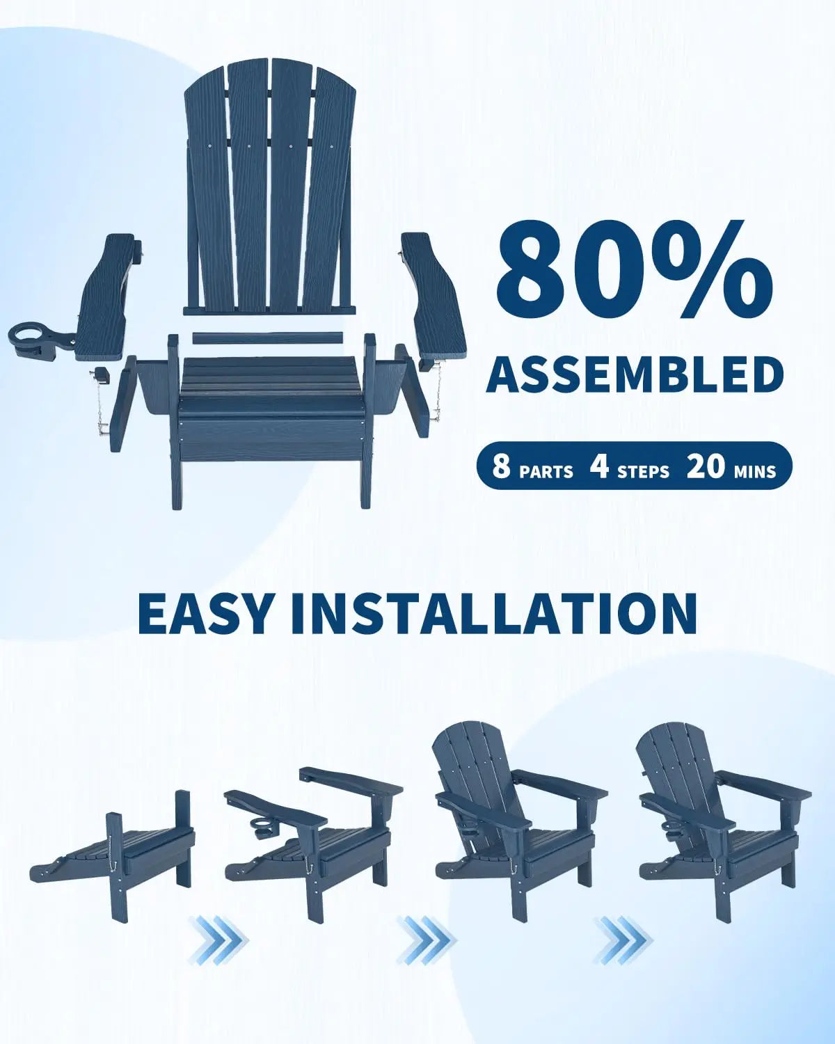HiMISS All-Weather Folding Adirondack Chair With Cup Holder