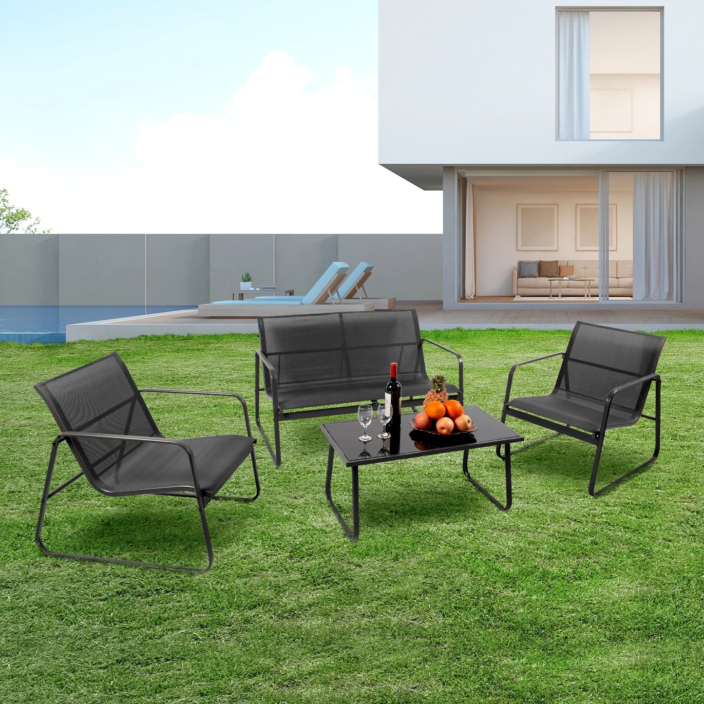 JHK Outdoor Patio Furniture 4-Piece Table Set With Mesh Back
