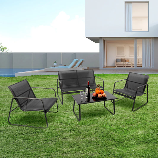 JHK Outdoor Patio Furniture 4-Piece Table Set With Mesh Back