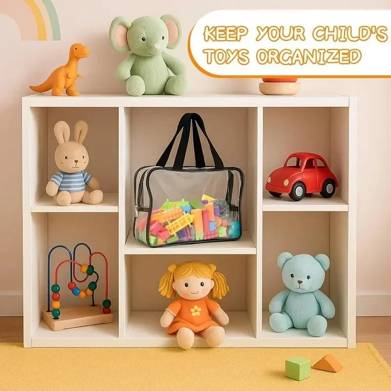 Transparent Toy Organizer Bag For Kids Puzzle Pieces And Blocks With Handle