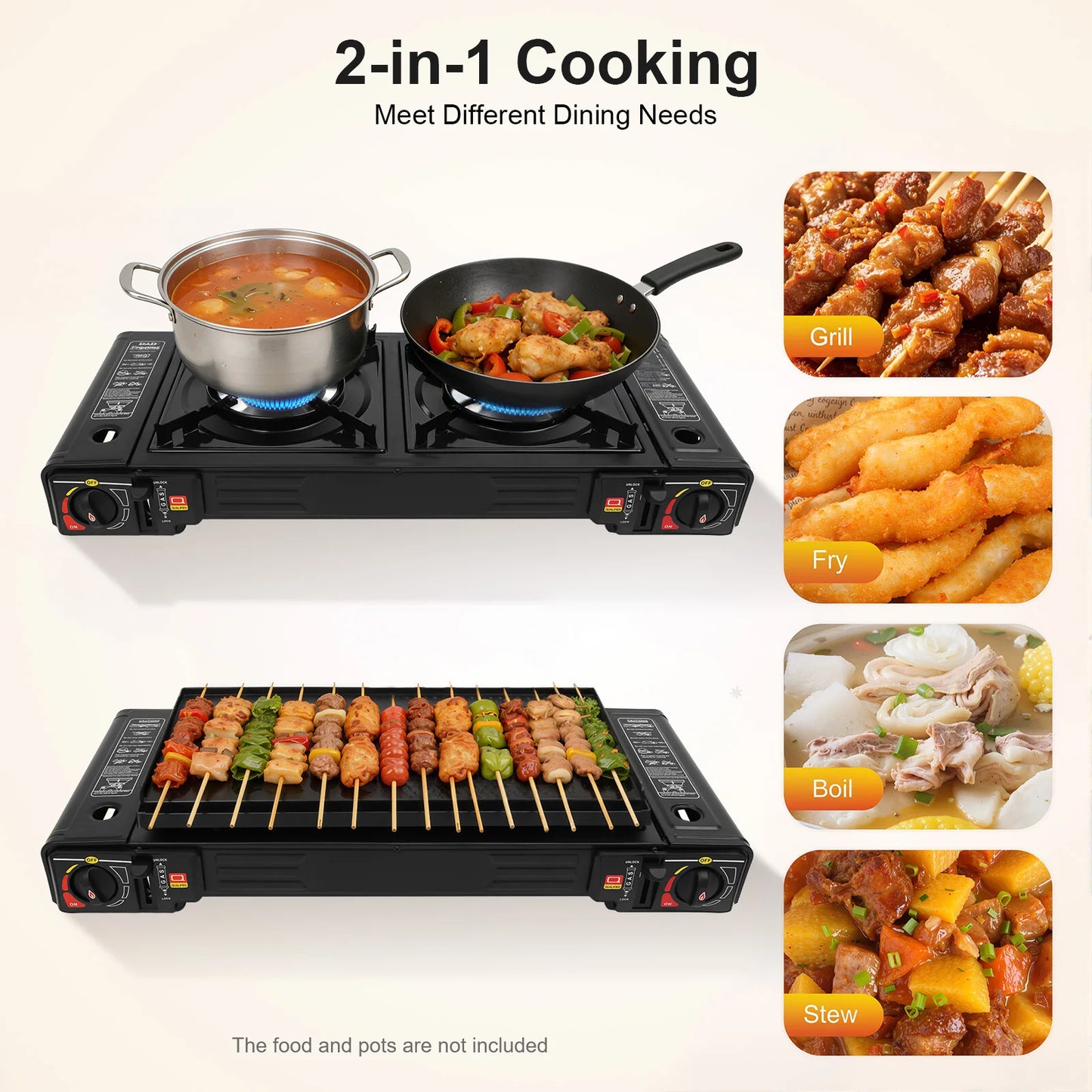 2 Burner 2500W Portable Camping Stove With Baking Tray And Case Butane Or LPG