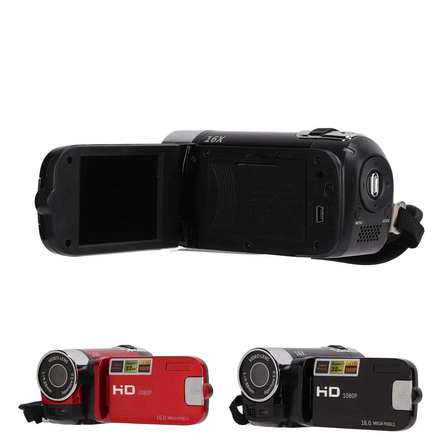 Arealer Video Camera Camcorder 16MP 270 Degree Rotation 1080P