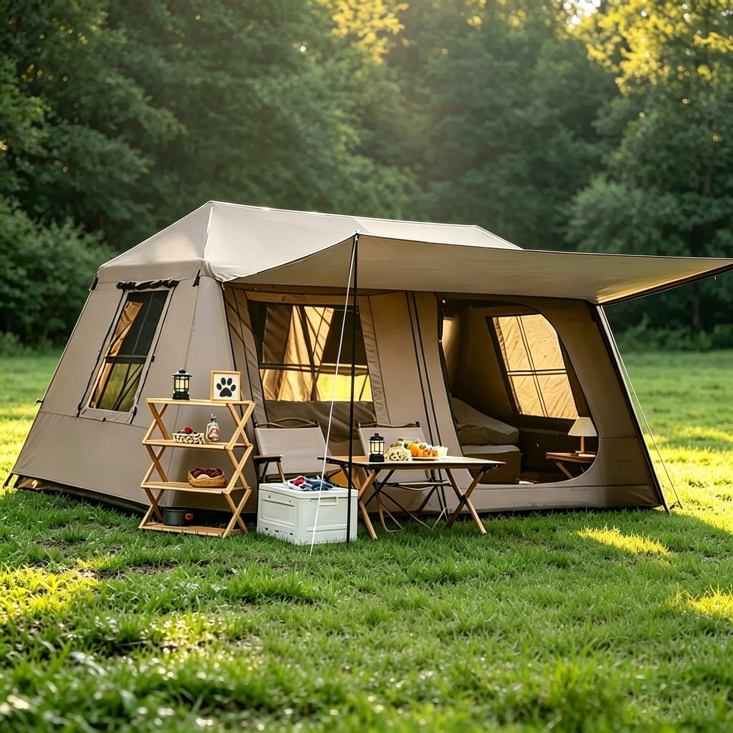YC-15 Family Quick Setup Camping Tent with Front Awning
