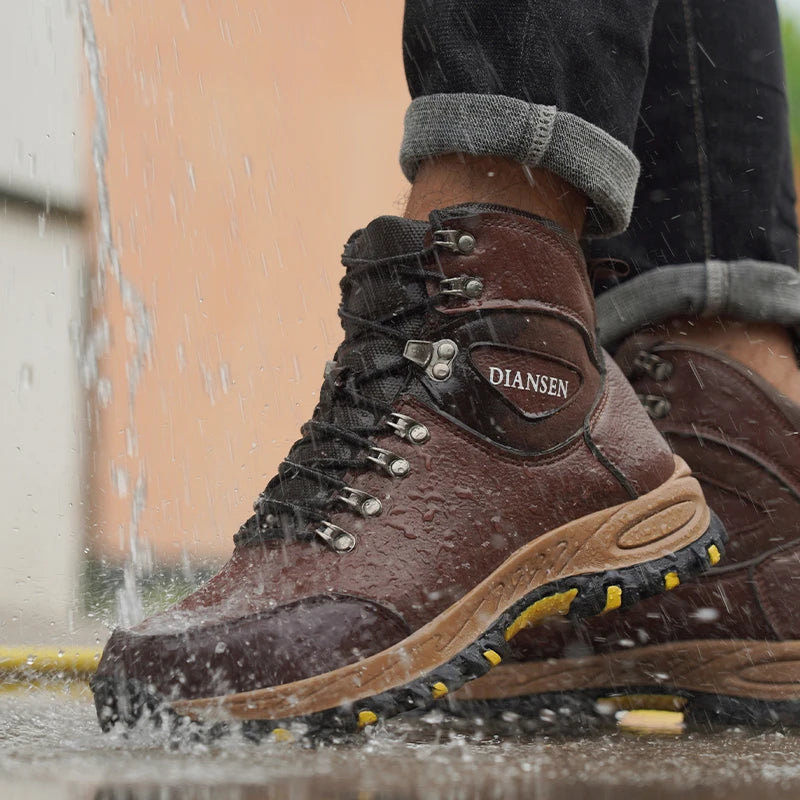 VEIGAR Waterproof Leather Work Boots For Men Safety Anti Puncture