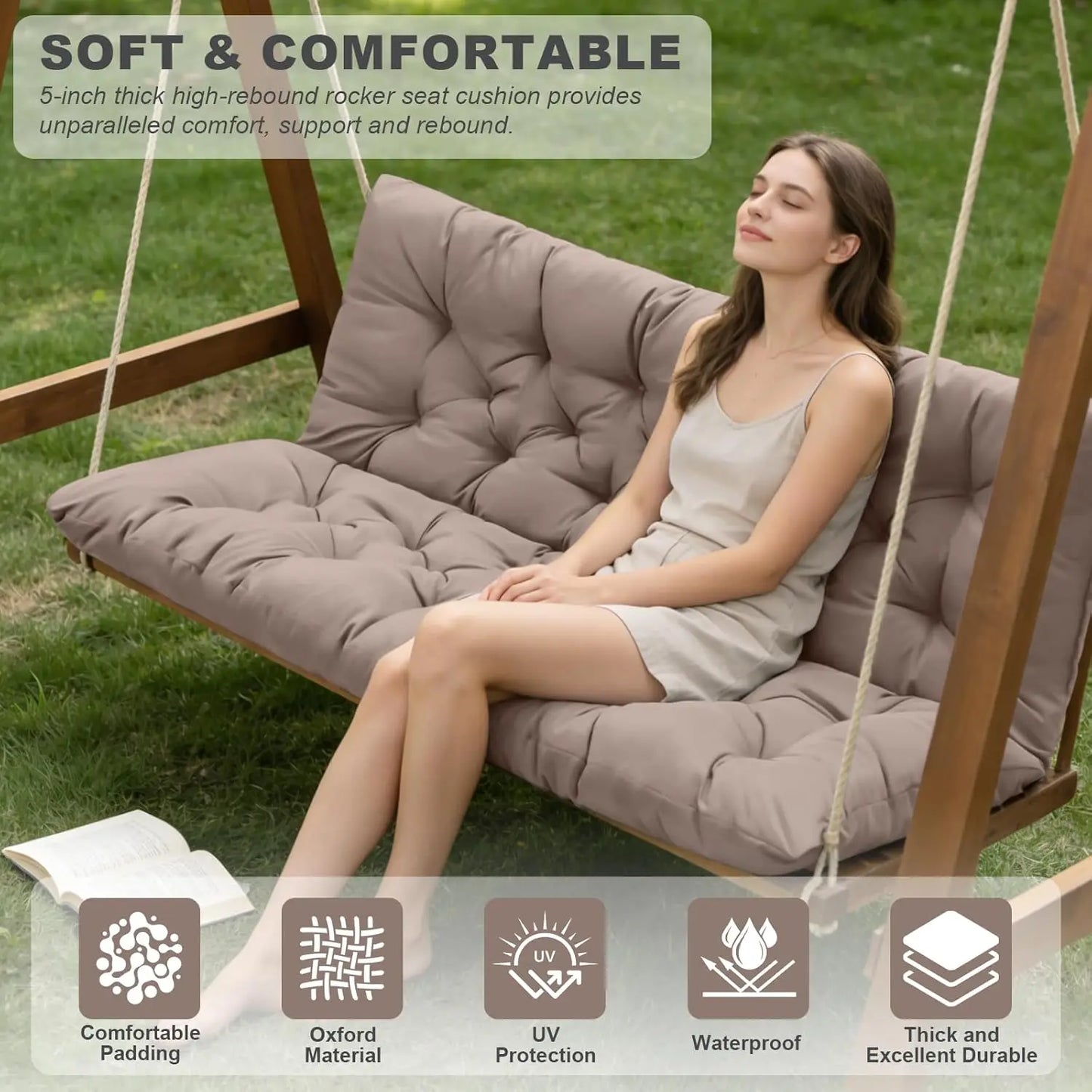Waterproof Outdoor Swing Cushion For Patio Bench With Backrest