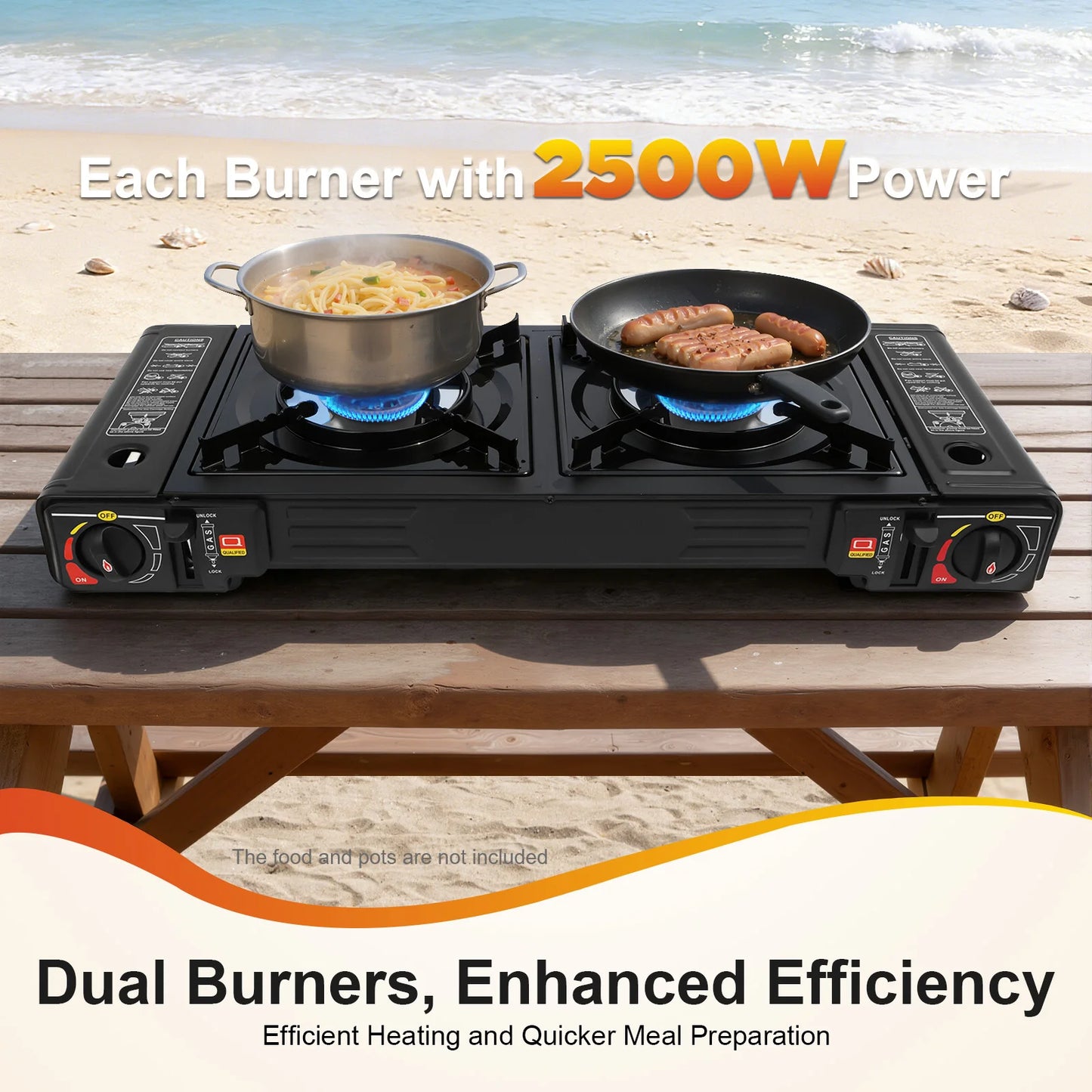 2 Burner 2500W Portable Camping Stove With Baking Tray And Case Butane Or LPG
