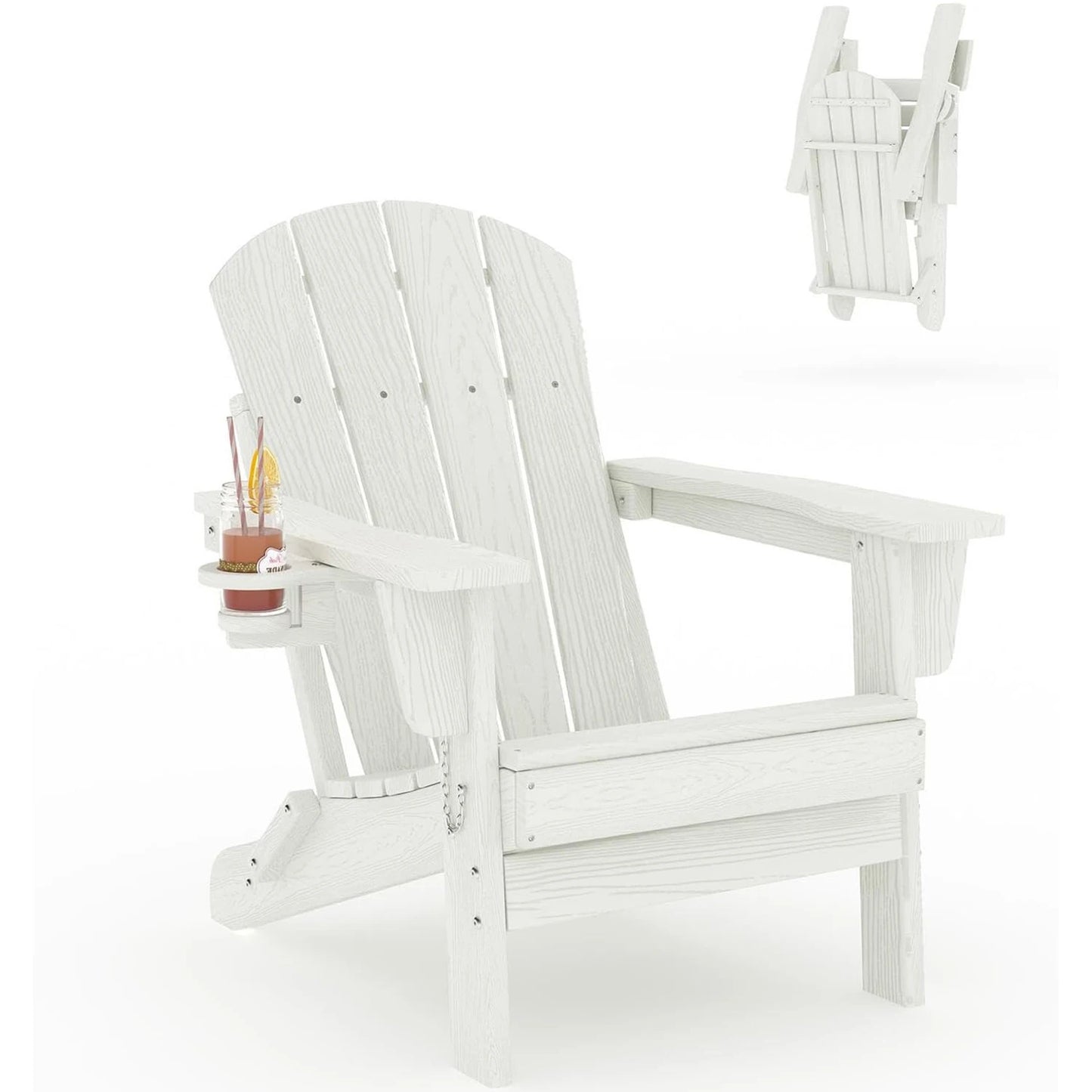HiMISS All-Weather Folding Adirondack Chair With Cup Holder