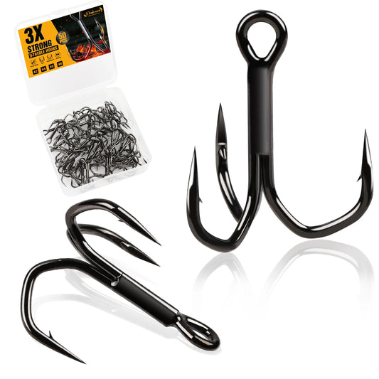 Dovesun 3X Strong Treble Hooks Saltwater Freshwater 50pcs