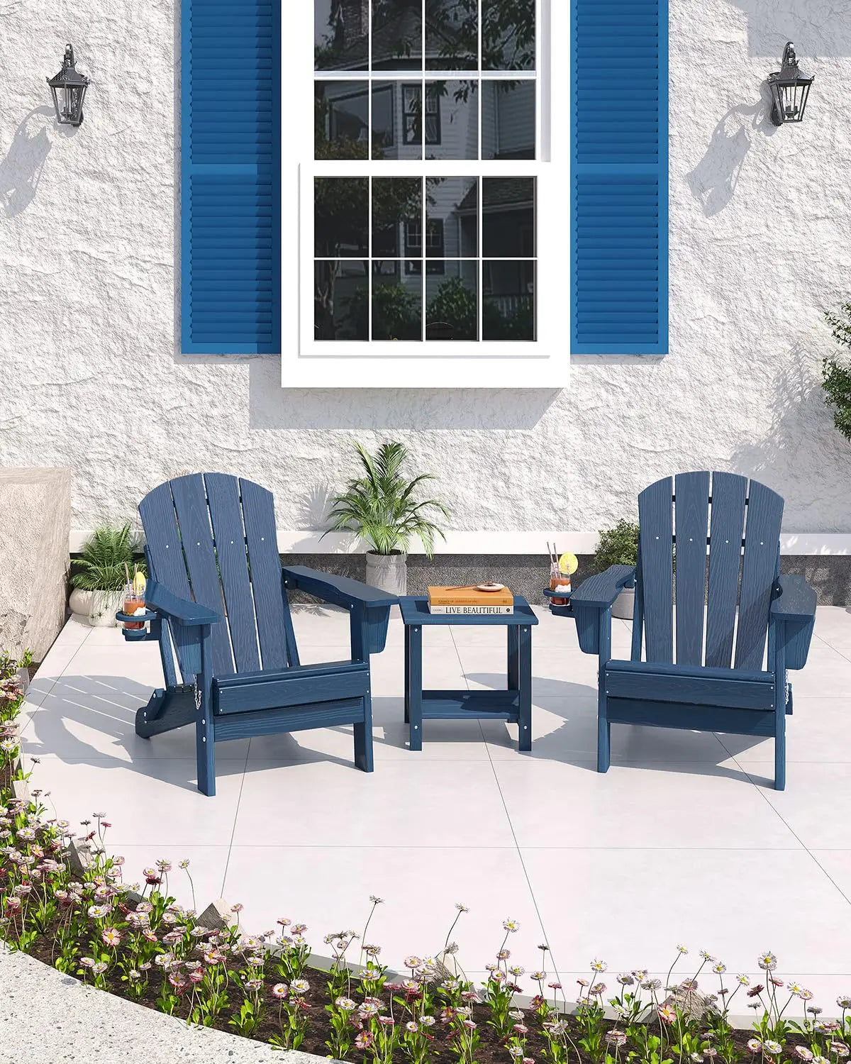 HiMISS All-Weather Folding Adirondack Chair With Cup Holder