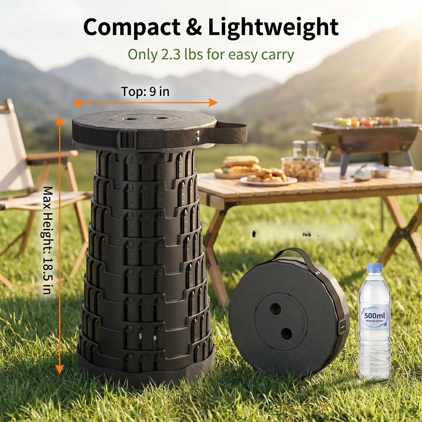 Adjustable Collapsible Camping Stool Portable Retractable Seat For Outdoors