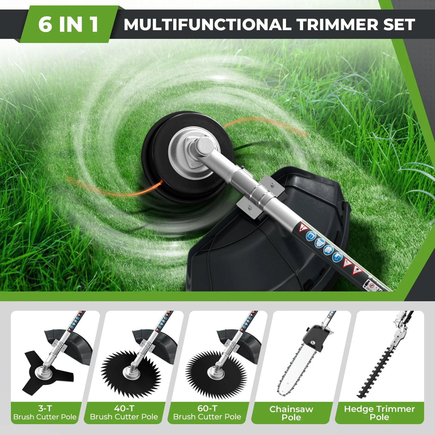 Six In 1 Gas Powered WeedWacker And Lawn Toolkit Pro