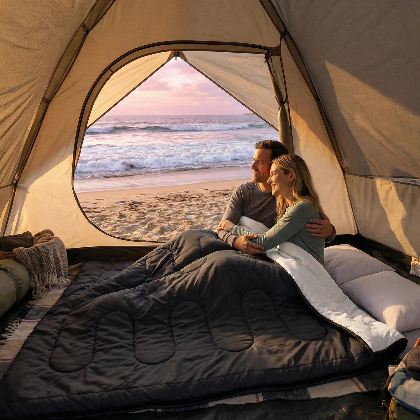 JHK Double Sleeping Bag For Adults With Pillow 3 Season