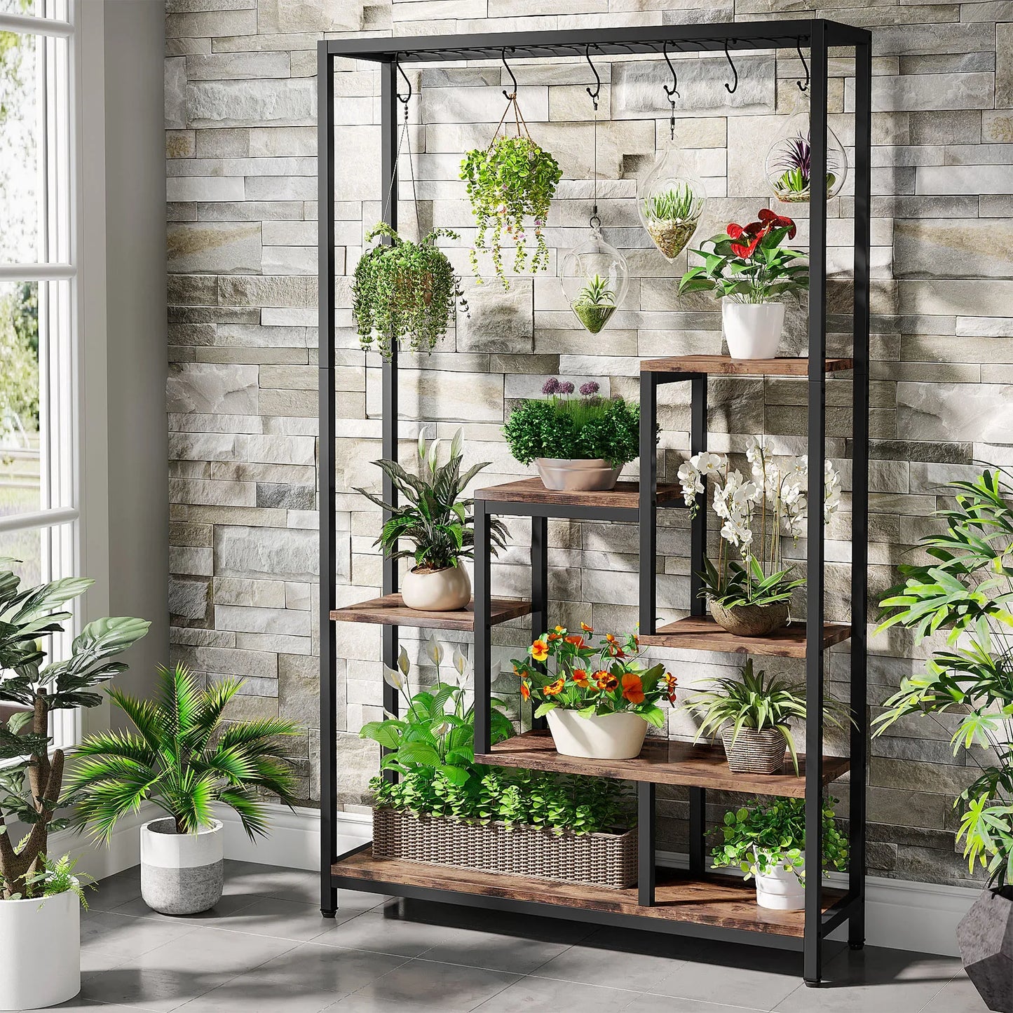 Tribesigns Five Tier Tall Indoor Plant Stand With Hooks