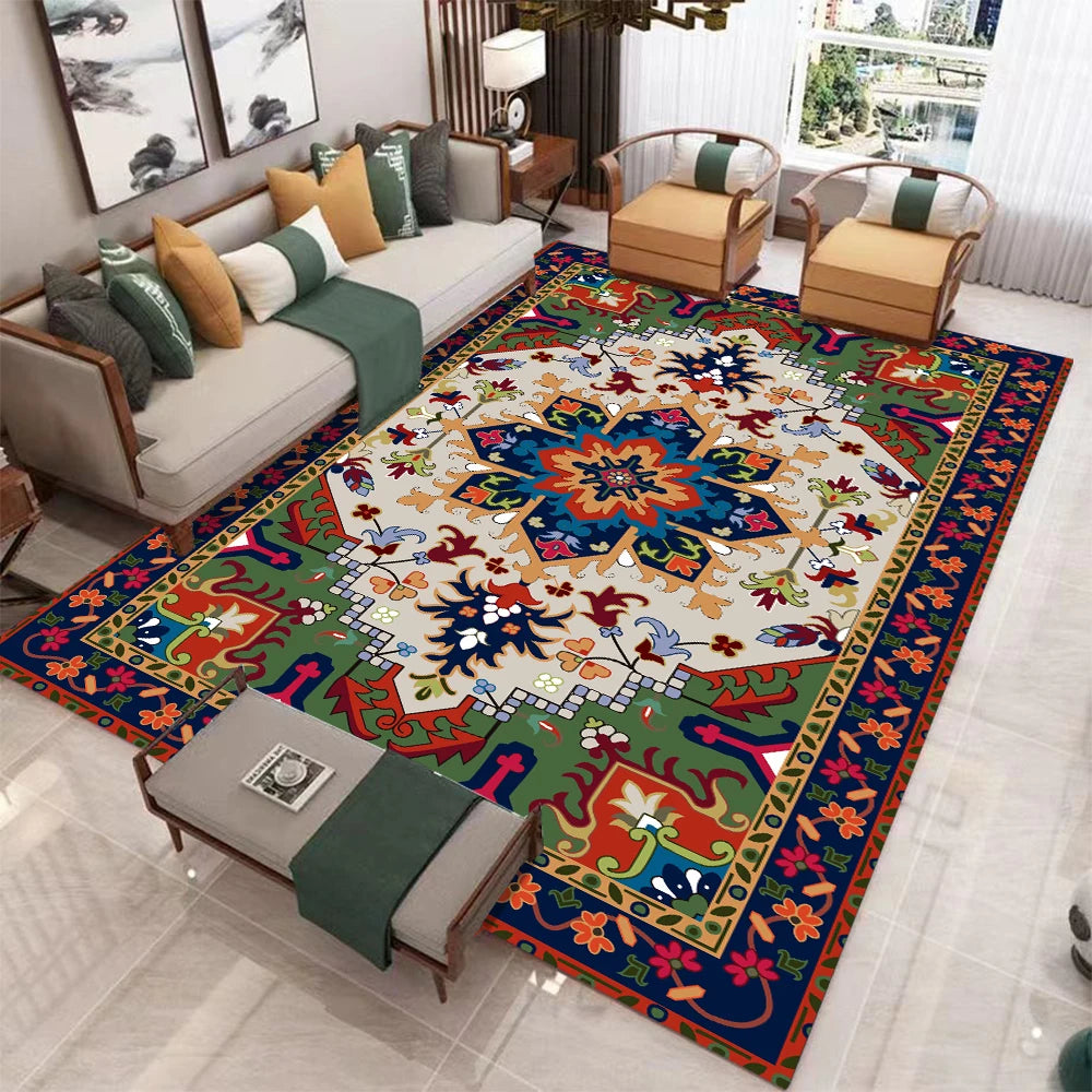 European Retro Geometric Large Rug For Living Room Non Slip Washable