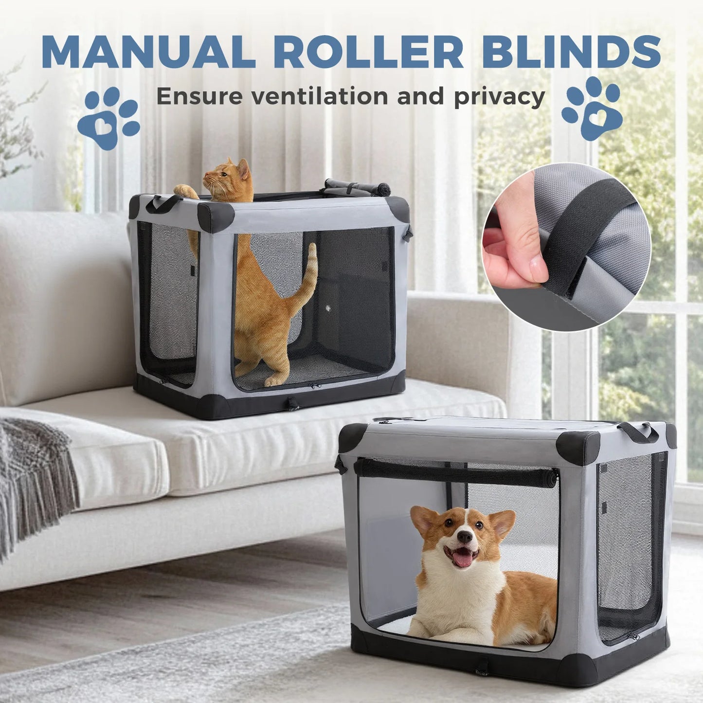 JHK 600D Oxford Foldable Soft Dog Crate With 3 Doors For Indoor Use