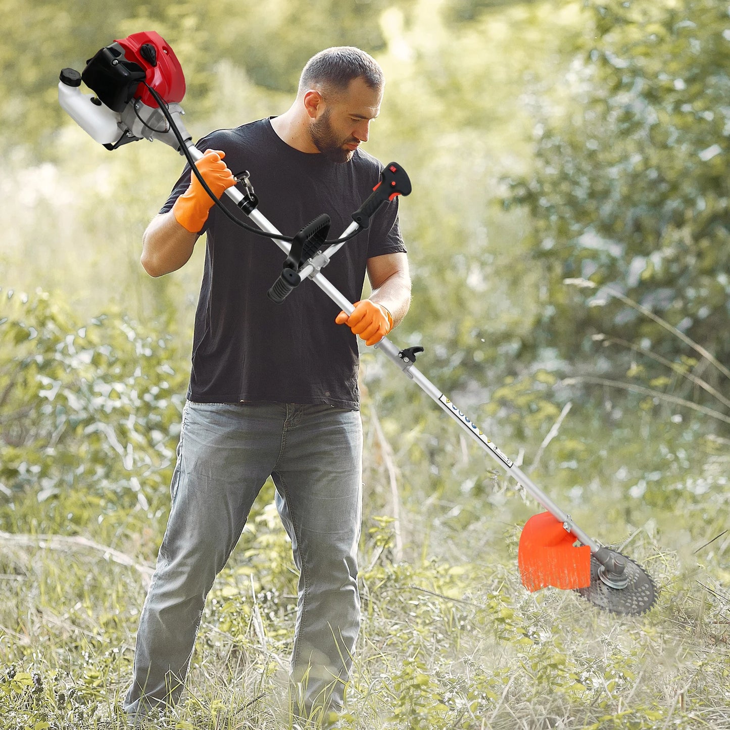 Gas Powered 4-In-1 Weed Wacker And Brush Cutter With Heads
