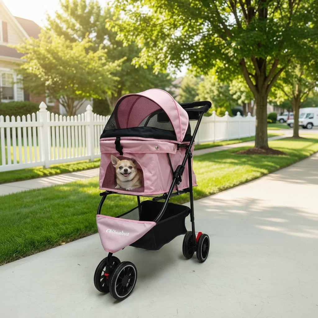 Chihuahua Pet Stroller for Dogs and Cats Portable Foldable Carrier