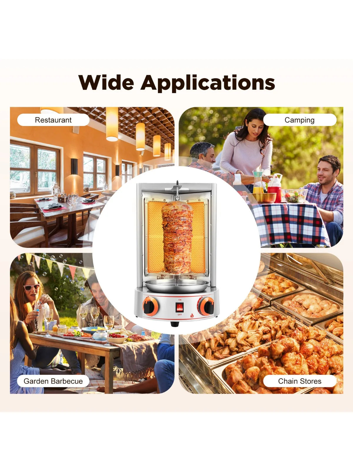 Electric Vertical Shawarma Rotating Gas Broiler Gyro Grill 2 Burners