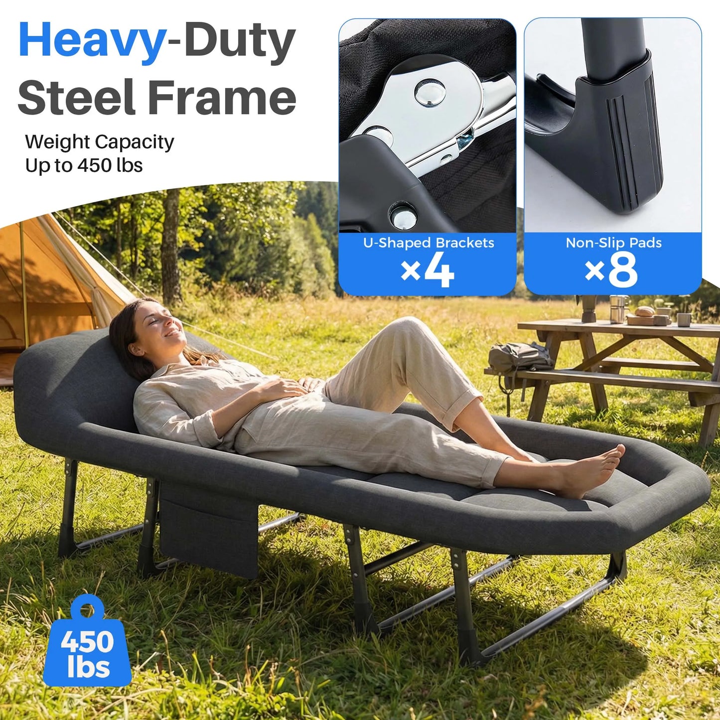 JHK Folding Camping Cot With Mattress Lightweight 450 Lb Capacity