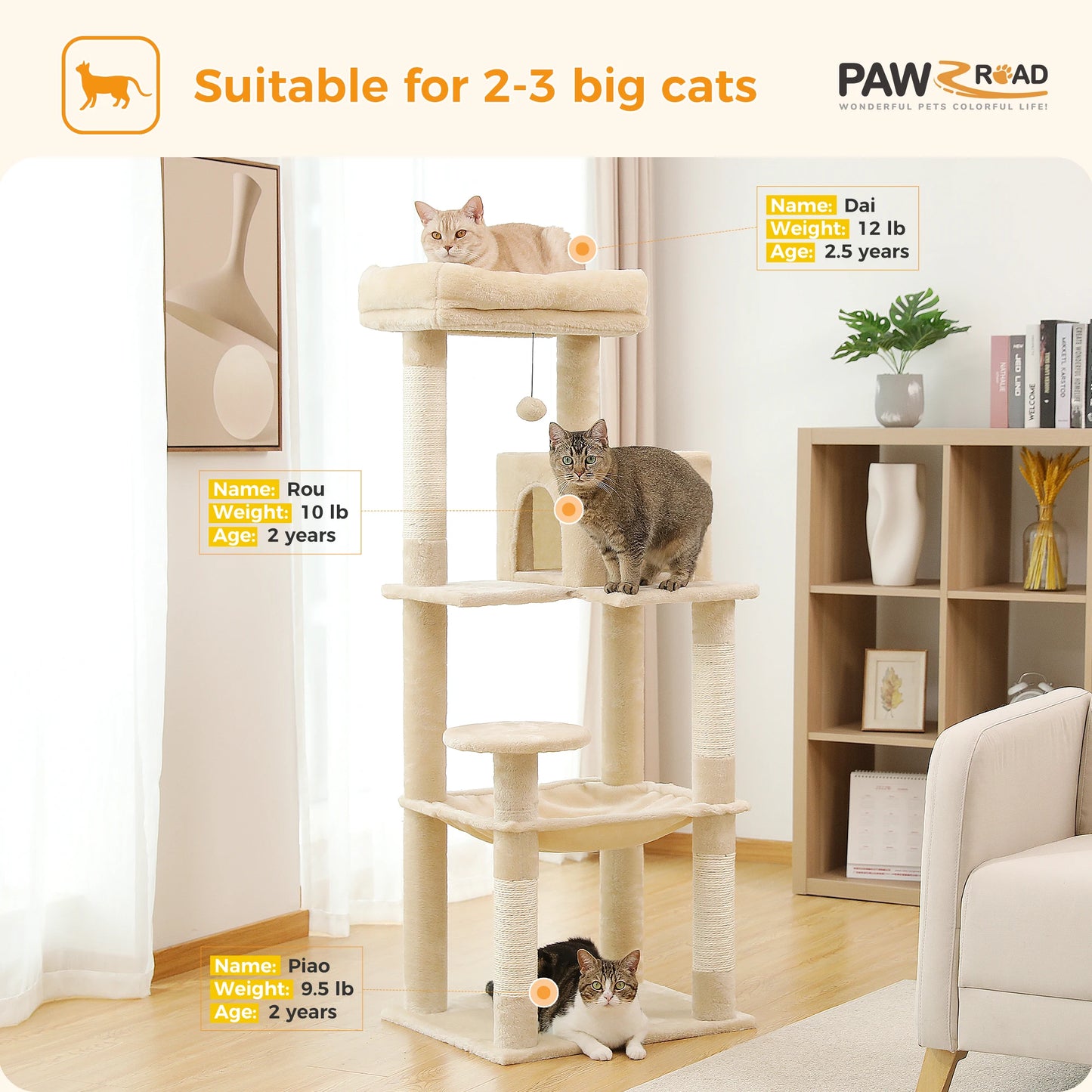 PawZ Road 5 Tier Indoor Cat Tree With Hammock