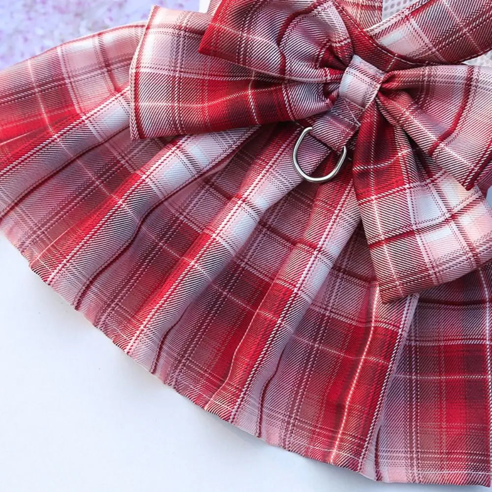 JK Style Pet Plaid Dacron Dress With Leash