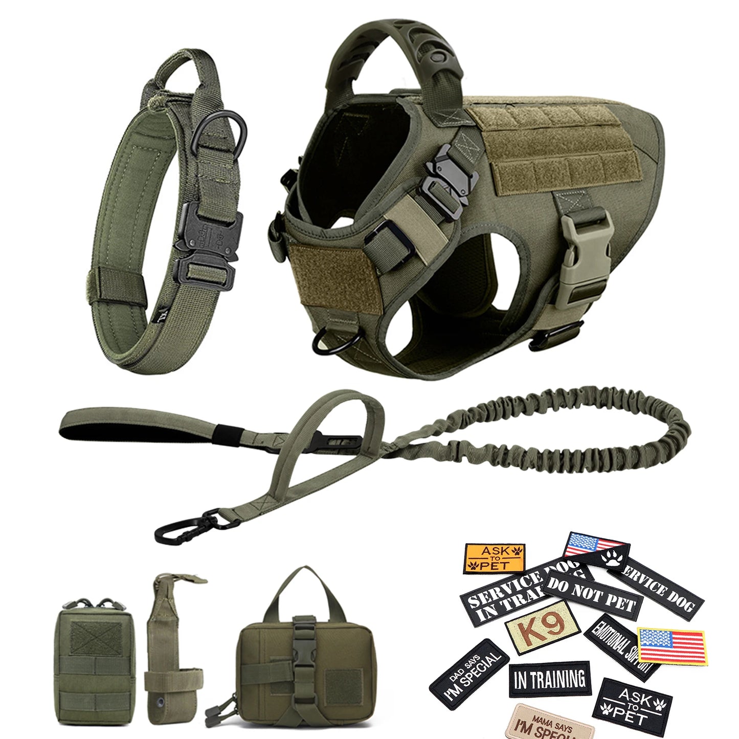 PETRAVELCN Military Large Dog Harness Vest Set for Malinois Training